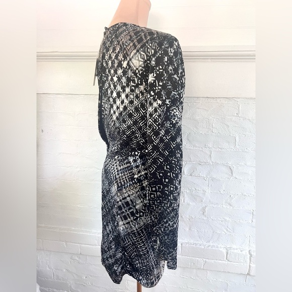 Ramy Brook Myla Mini Dress Black Houndstooth Burnout Multi Ruched Faux Wrap NWT - Picture 7 of 16